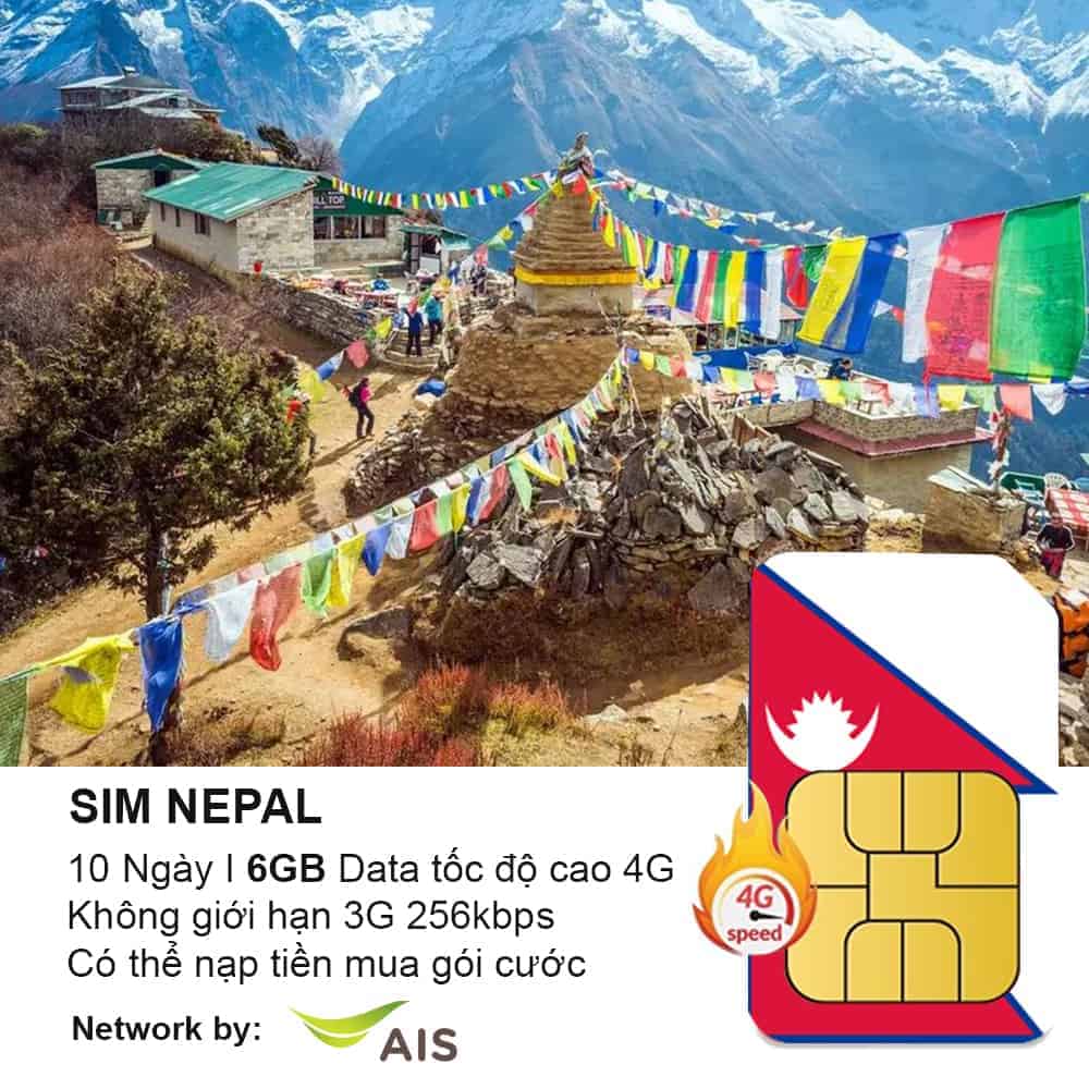 Sim du lịch Nepal 10 ngày 6GB Data 4G Tốc Độ Cao