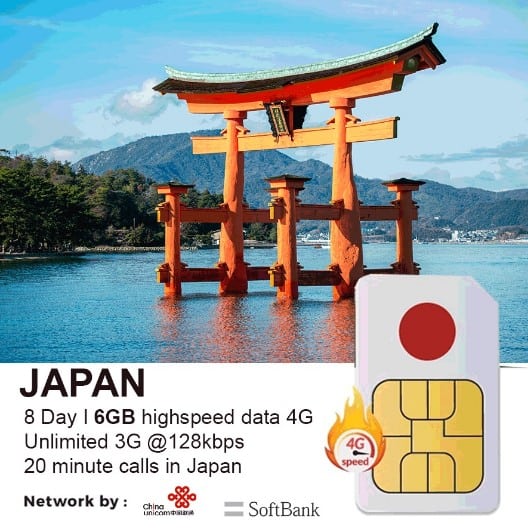 Japan Travel Sim 8 Days 6GB Data, With Calls