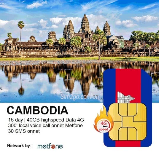 Cambodia Travel Sim 15 Days 40GB Data, with Voice