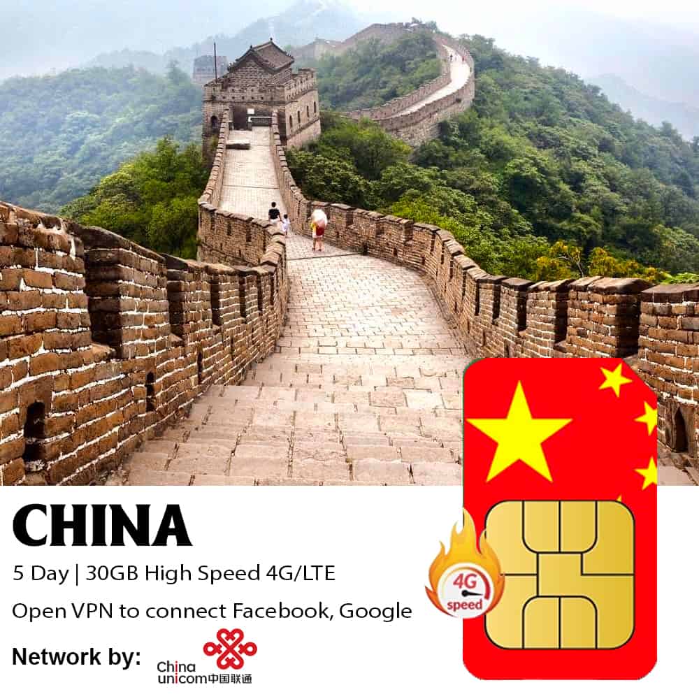 China Travel Sim 5 Days 30GB
