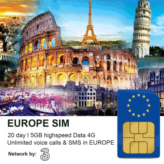 Europe Travel Sim 30 Days 10GB, Unlimited Calls