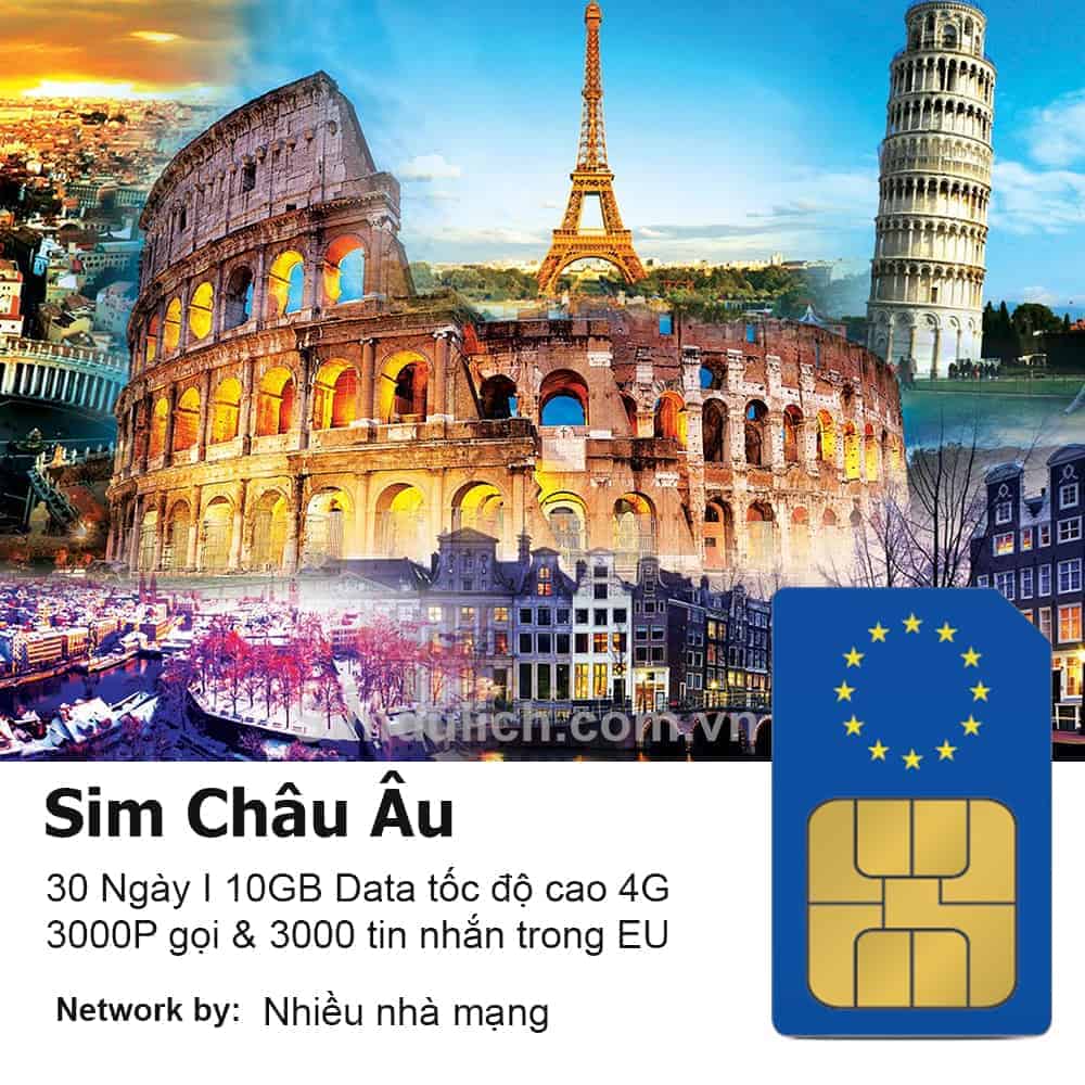 Sim Châu Âu 30 Ngày 10GB Data 3000′ Thoại 3000 sms