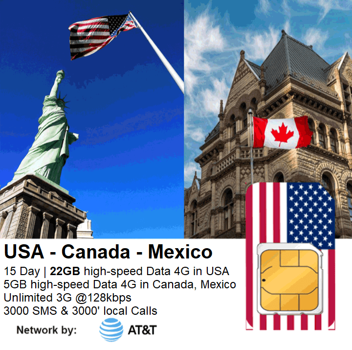 USA Canada Mexico Travel Sim 15 Days