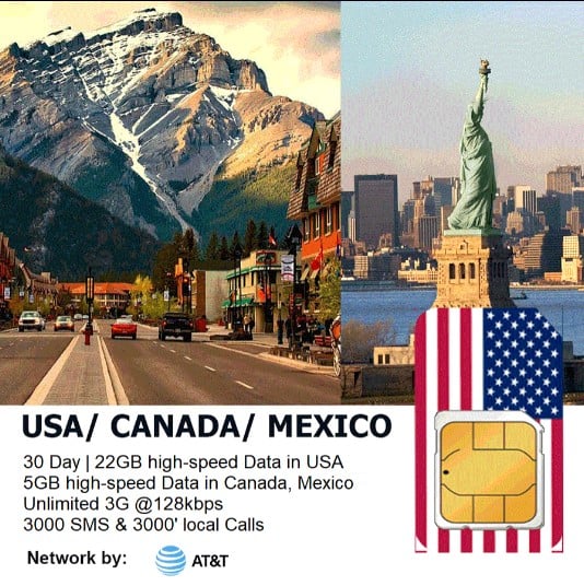 USA Canada Mexico Travel Sim 30 Days