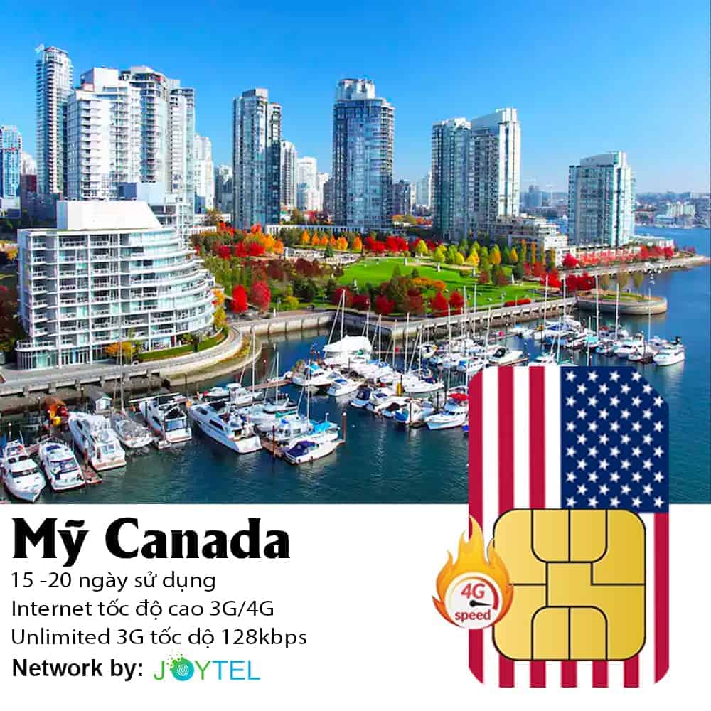 Sim Mỹ Canada 10-20 ngày Data 1GB/ ngày