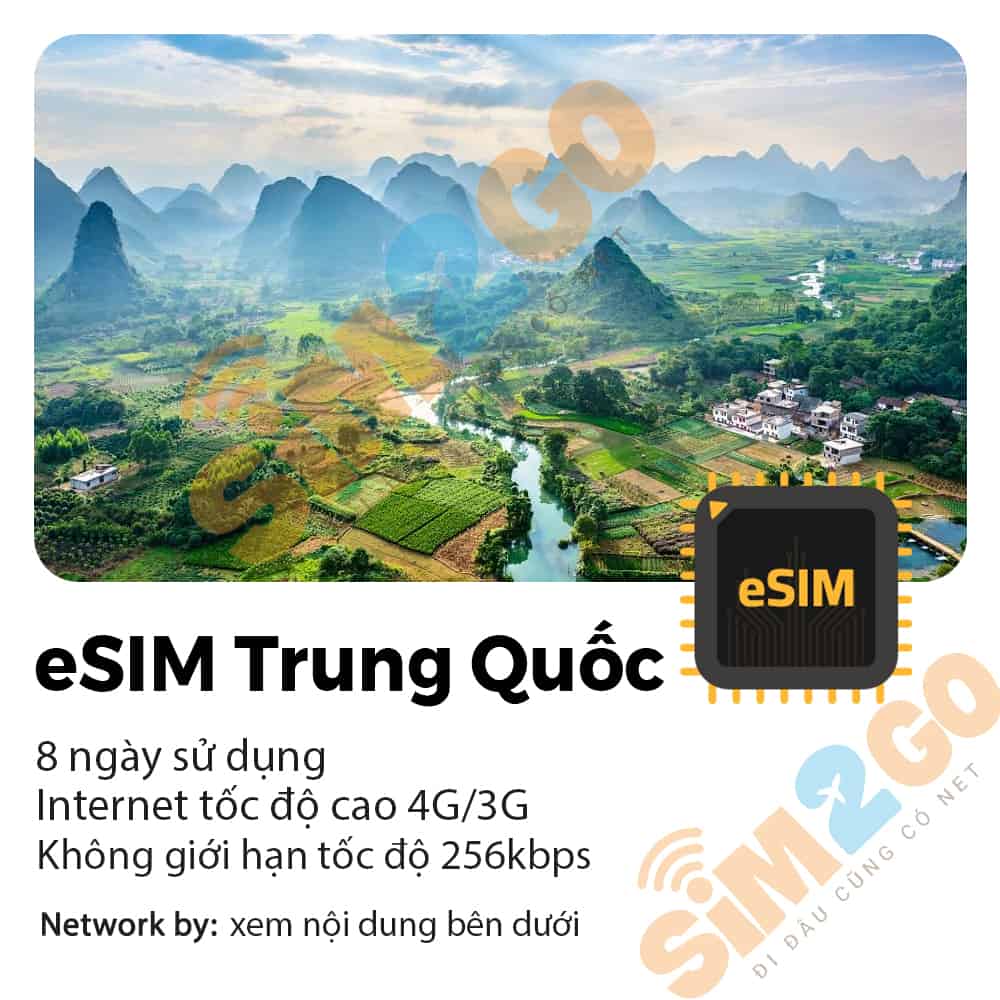 eSIM du lịch Trung Quốc 8 ngày 7GB