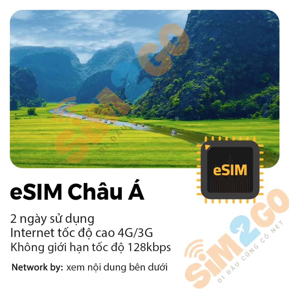 eSIM Du lịch Châu Á 12 nước 2 ngày 1GB