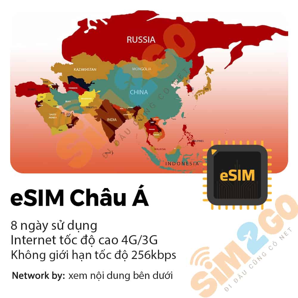eSIM Du lịch Châu Á 32 nước 8 ngày 6GB