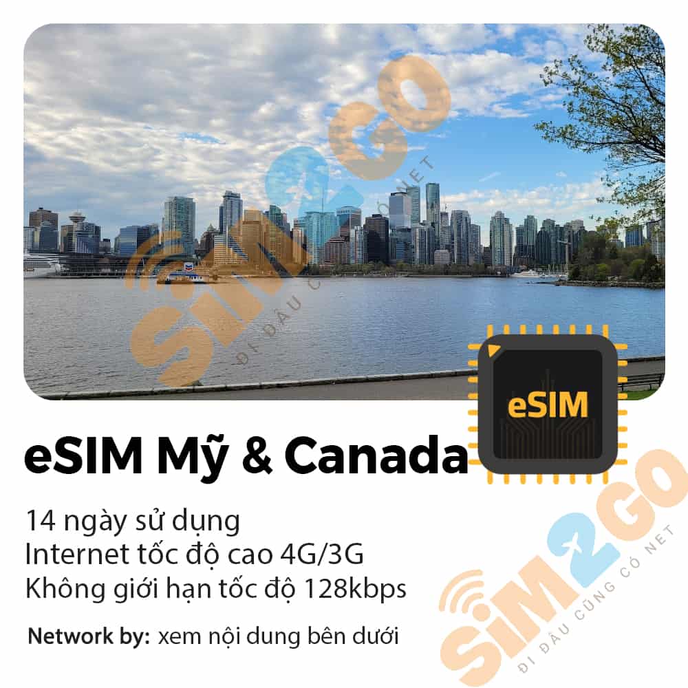 eSIM Du lịch Mỹ & Canada 14 ngày 1GB/ ngày
