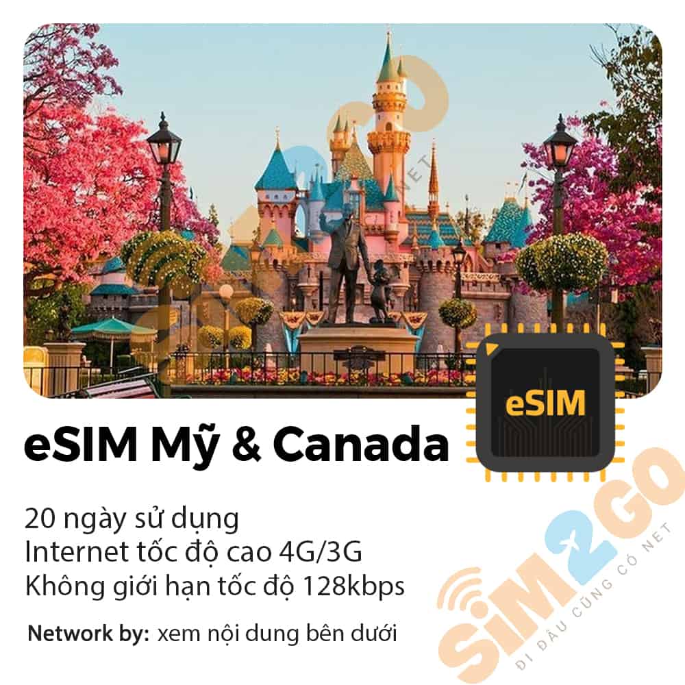 eSIM Du lịch Mỹ & Canada 20 ngày 10GB