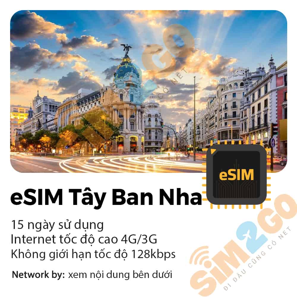 eSIM Du lịch Tây Ban Nha 15 ngày 10GB