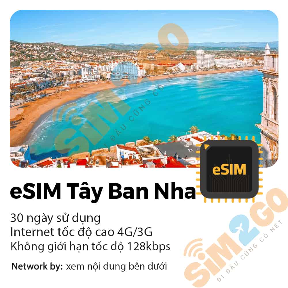 eSIM Du lịch Tây Ban Nha 30 ngày 15GB