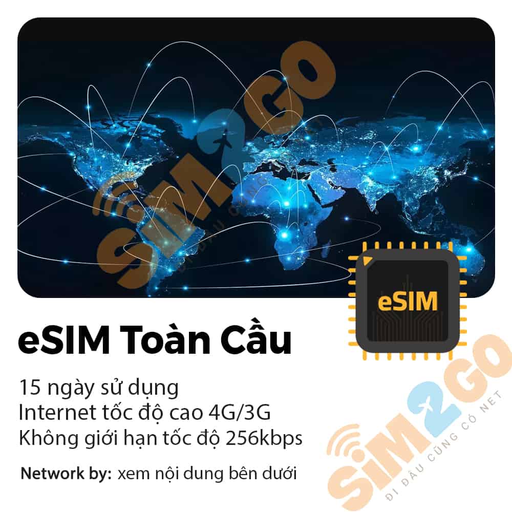 eSIM du lịch toàn cầu 15 ngày 6GB