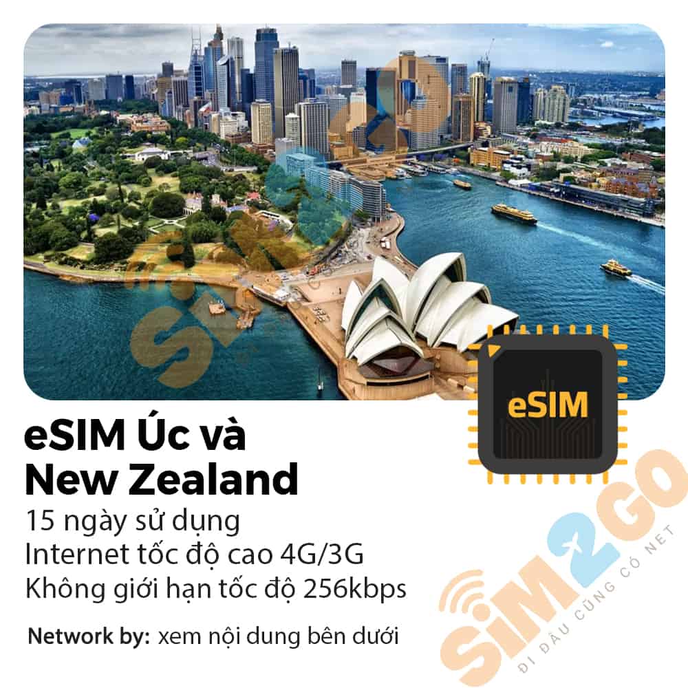 eSIM Du lịch Úc và New Zealand 15 ngày 8GB & gọi thoại