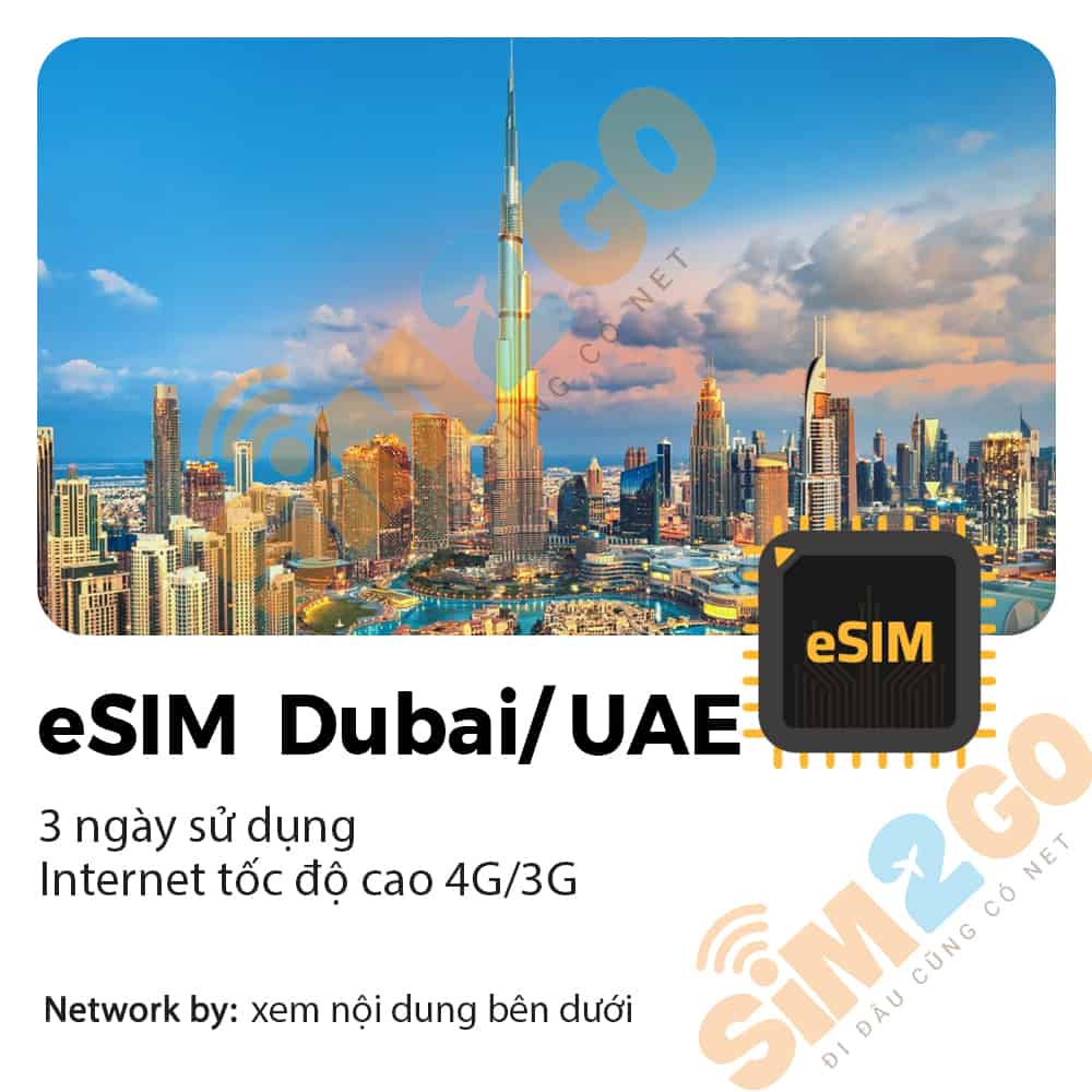 eSim Dubai/ UAE 3 Ngày 1GB