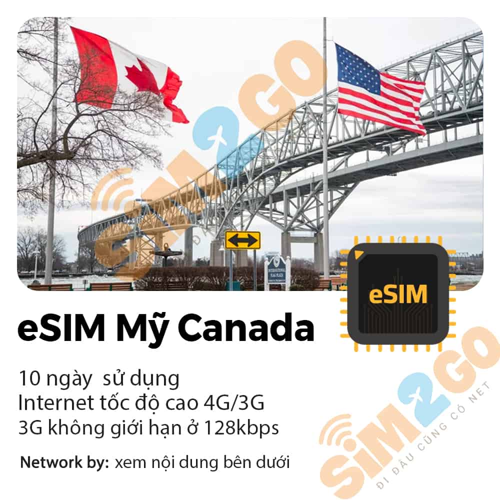 eSIM Mỹ Canada 10 Ngày 5GB tới 10GB data