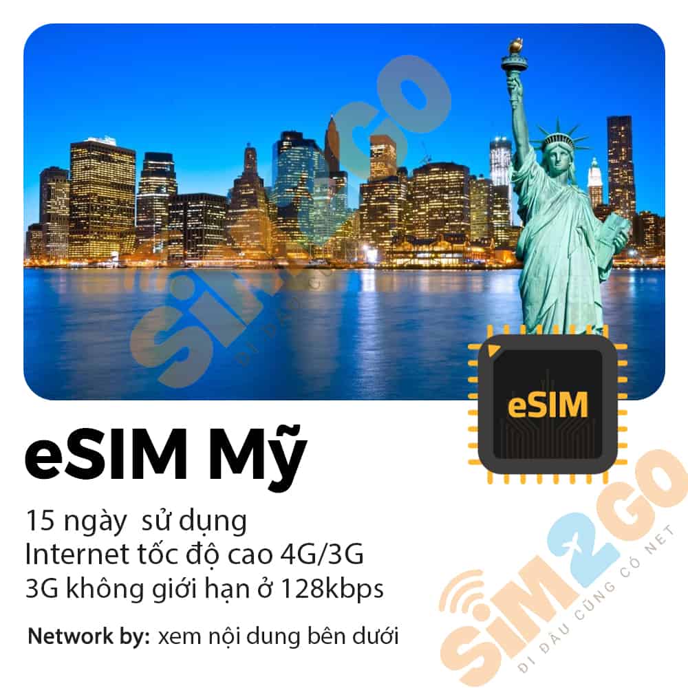 eSIM Mỹ USA 15 ngày 5GB tới 10GB Data