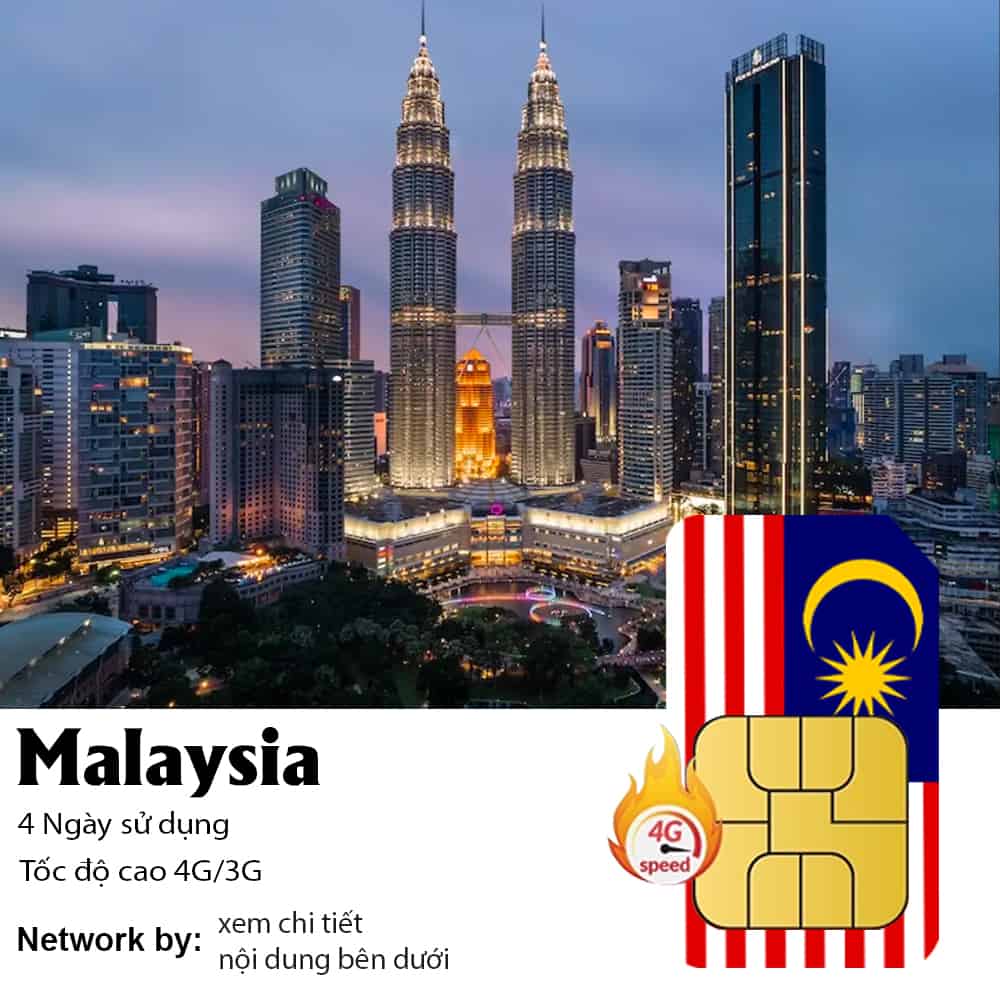 Sim Malaysia 4 Ngày 4GB/ 8GB/ 12GB Data