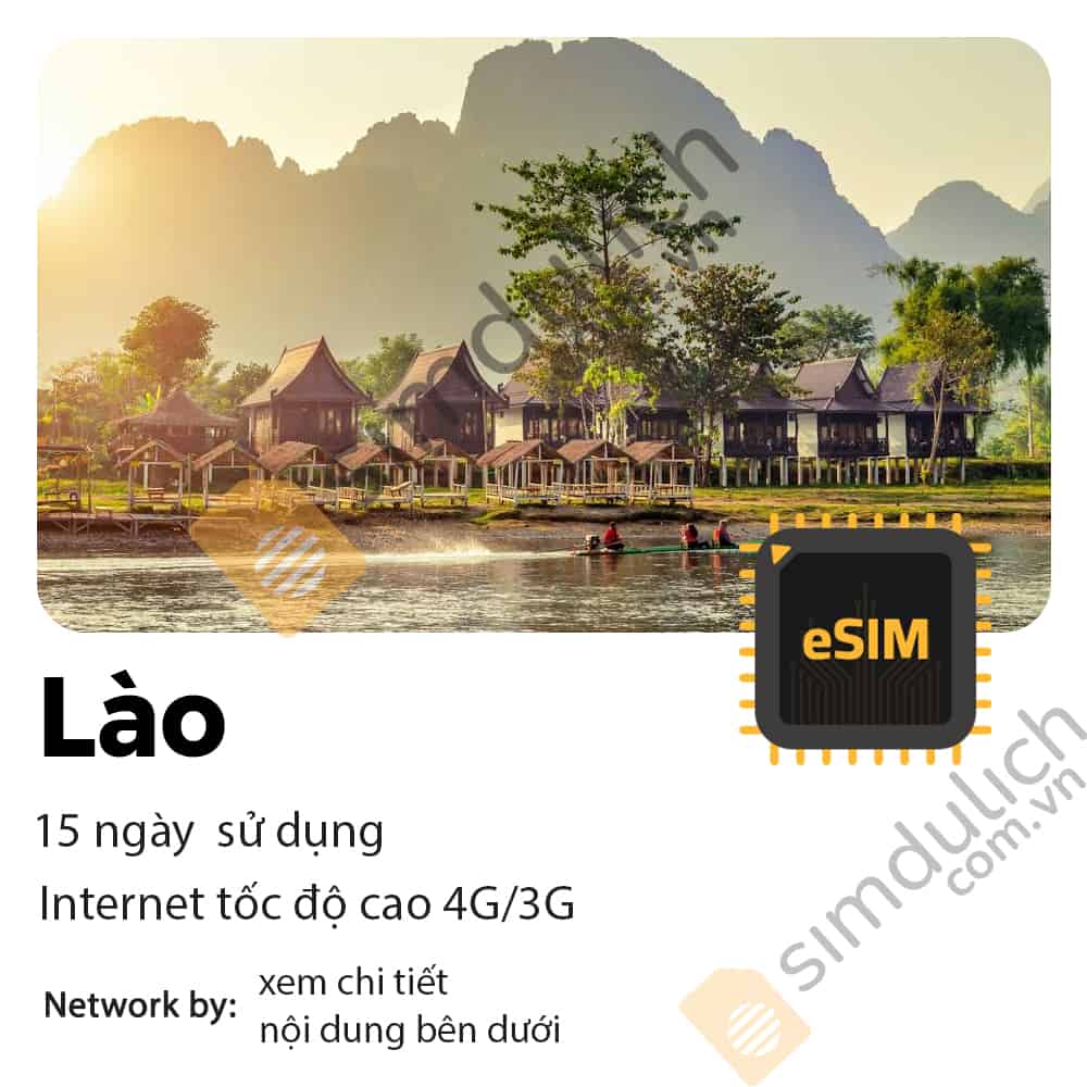 eSIM Lào 15 ngày 30GB Data Tốc Độ Cao có thoại
