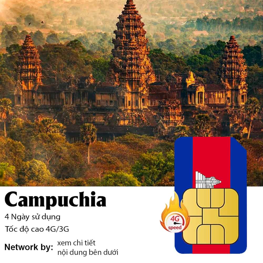 Sim Campuchia 4 Ngày 4GB/ 8GB/ 12GB Data